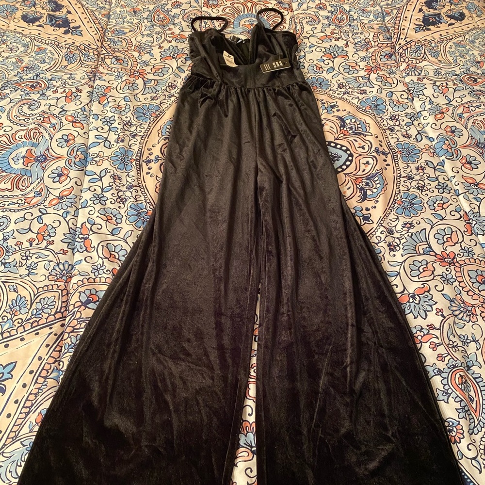 Brand New Express velvet, wide-leg jumpsuit